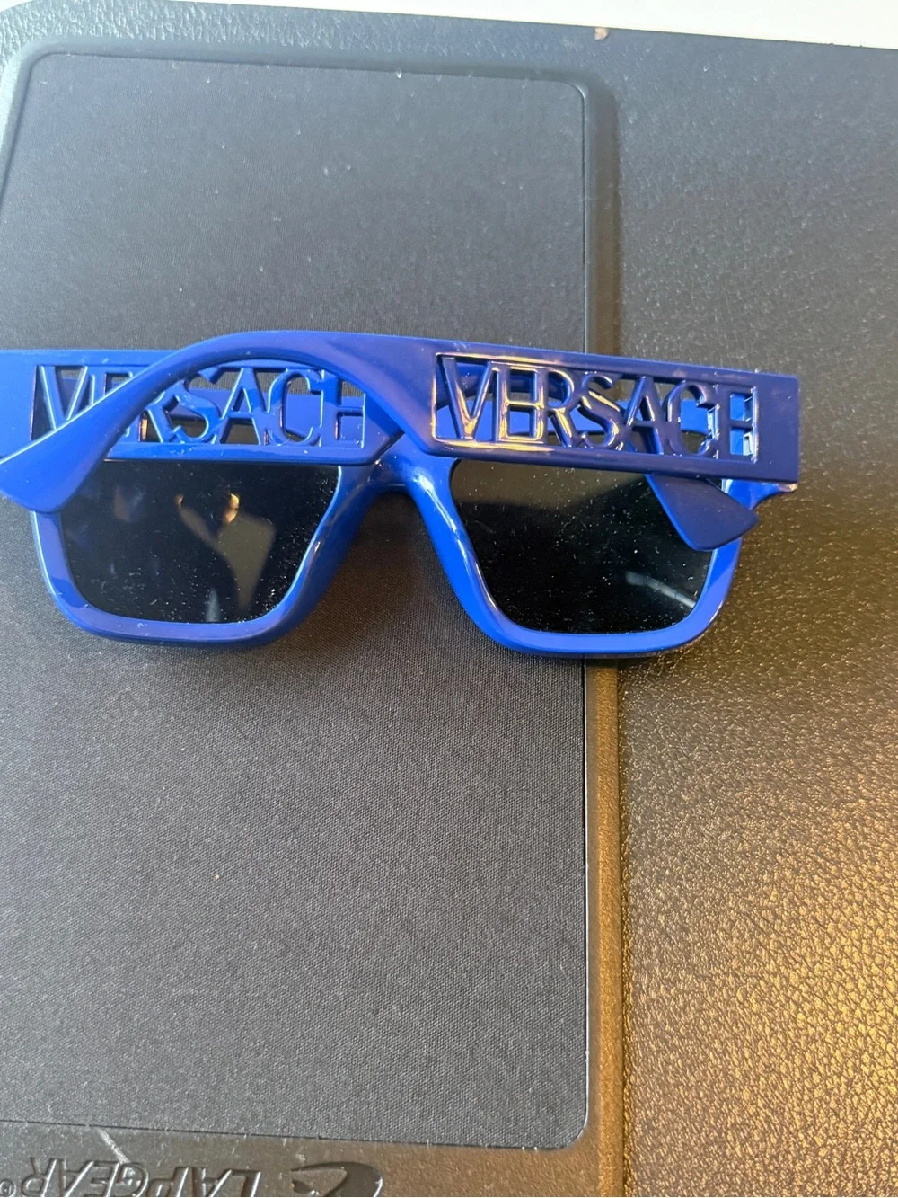 Authentic Versace Thick Frame Blue Sunglasses Cut-Out Lettering